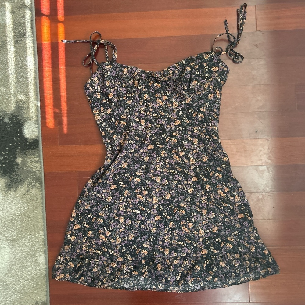 Floral Mini Dress - Black and Purple